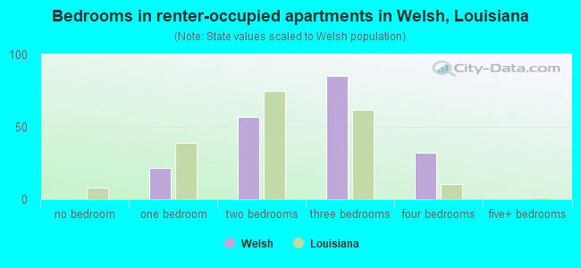 Bedrooms in renter-occupied apartments in Welsh, Louisiana