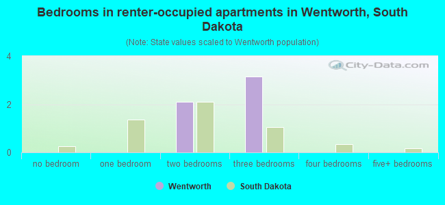 Bedrooms in renter-occupied apartments in Wentworth, South Dakota