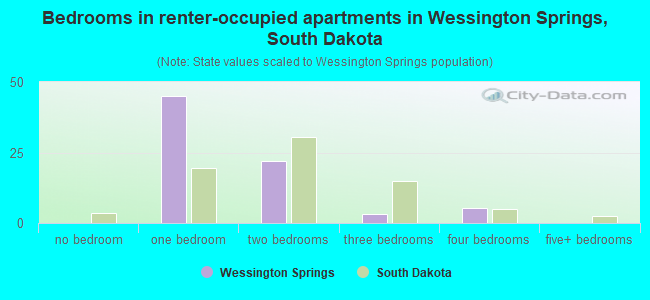 Bedrooms in renter-occupied apartments in Wessington Springs, South Dakota