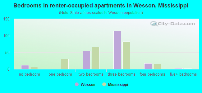 Bedrooms in renter-occupied apartments in Wesson, Mississippi