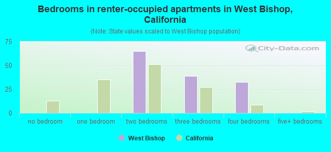 Bedrooms in renter-occupied apartments in West Bishop, California