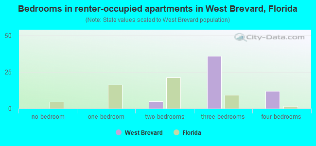 Bedrooms in renter-occupied apartments in West Brevard, Florida