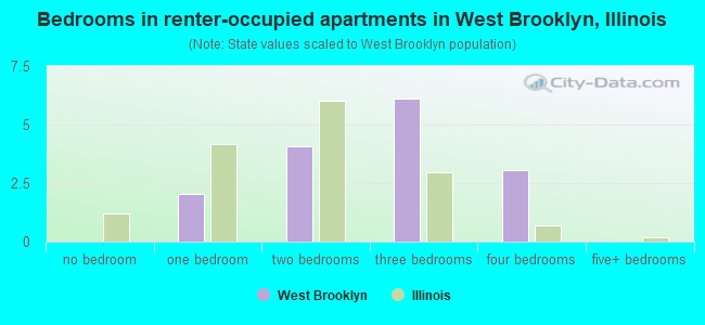 Bedrooms in renter-occupied apartments in West Brooklyn, Illinois