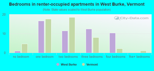 Bedrooms in renter-occupied apartments in West Burke, Vermont