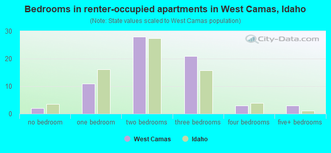 Bedrooms in renter-occupied apartments in West Camas, Idaho