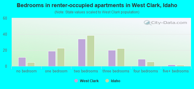 Bedrooms in renter-occupied apartments in West Clark, Idaho