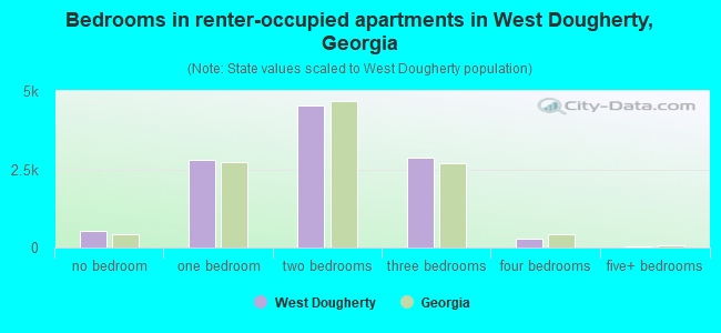 Bedrooms in renter-occupied apartments in West Dougherty, Georgia