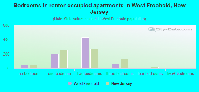 Bedrooms in renter-occupied apartments in West Freehold, New Jersey
