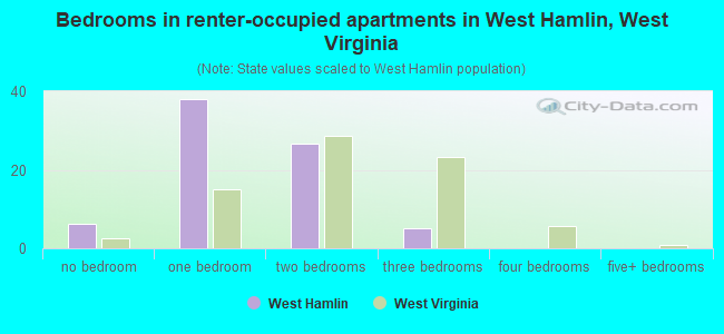 Bedrooms in renter-occupied apartments in West Hamlin, West Virginia