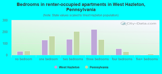 Bedrooms in renter-occupied apartments in West Hazleton, Pennsylvania