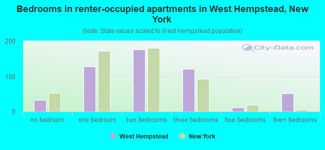 Bedrooms in renter-occupied apartments in West Hempstead, New York