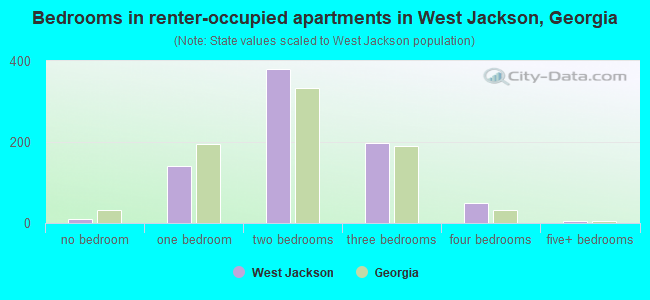 Bedrooms in renter-occupied apartments in West Jackson, Georgia