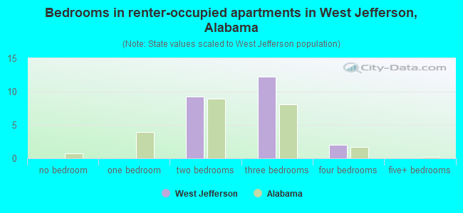 Bedrooms in renter-occupied apartments in West Jefferson, Alabama