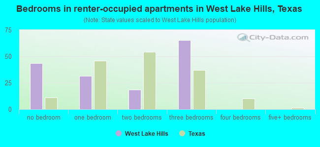 Bedrooms in renter-occupied apartments in West Lake Hills, Texas