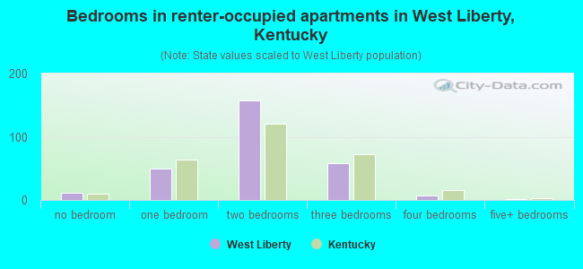 Bedrooms in renter-occupied apartments in West Liberty, Kentucky
