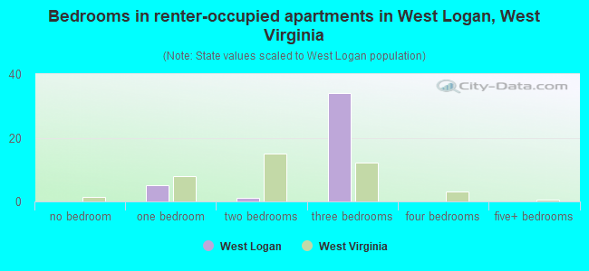 Bedrooms in renter-occupied apartments in West Logan, West Virginia