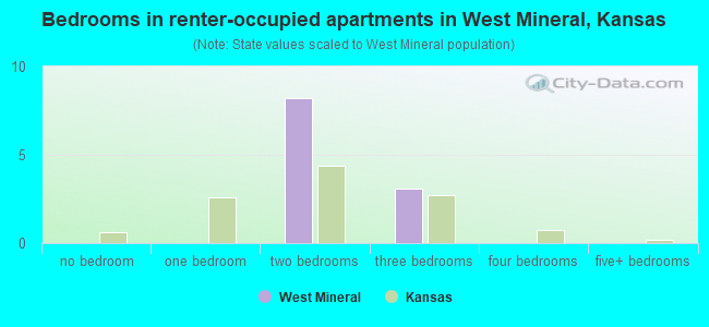 Bedrooms in renter-occupied apartments in West Mineral, Kansas