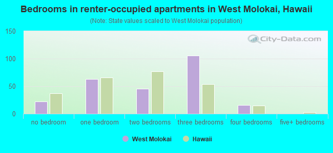 Bedrooms in renter-occupied apartments in West Molokai, Hawaii
