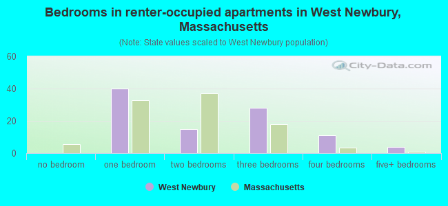 Bedrooms in renter-occupied apartments in West Newbury, Massachusetts