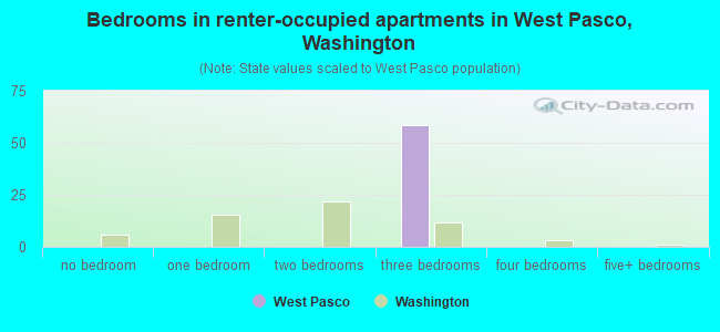 Bedrooms in renter-occupied apartments in West Pasco, Washington