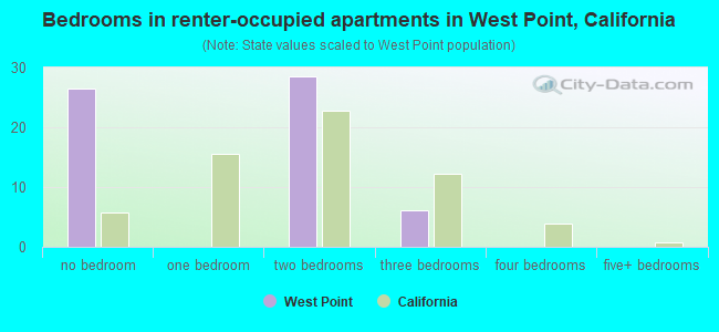 Bedrooms in renter-occupied apartments in West Point, California