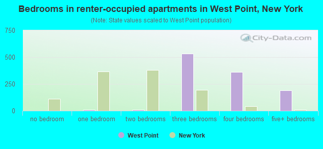 Bedrooms in renter-occupied apartments in West Point, New York
