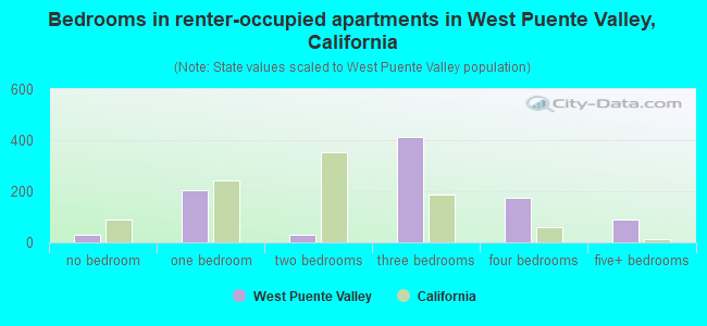 Bedrooms in renter-occupied apartments in West Puente Valley, California