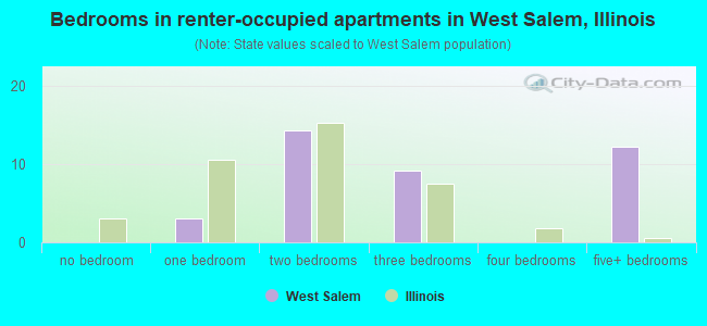 Bedrooms in renter-occupied apartments in West Salem, Illinois