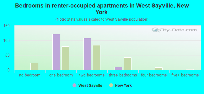Bedrooms in renter-occupied apartments in West Sayville, New York