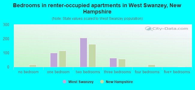 Bedrooms in renter-occupied apartments in West Swanzey, New Hampshire