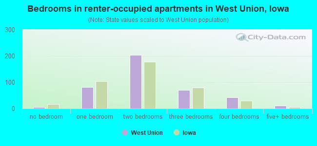 Bedrooms in renter-occupied apartments in West Union, Iowa