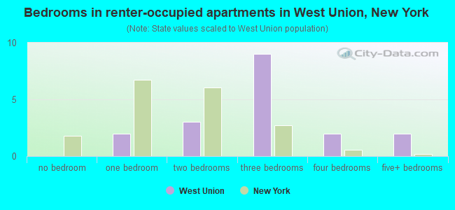 Bedrooms in renter-occupied apartments in West Union, New York