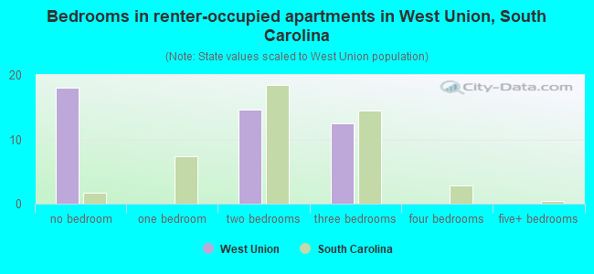 Bedrooms in renter-occupied apartments in West Union, South Carolina