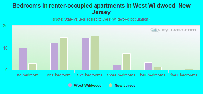 Bedrooms in renter-occupied apartments in West Wildwood, New Jersey