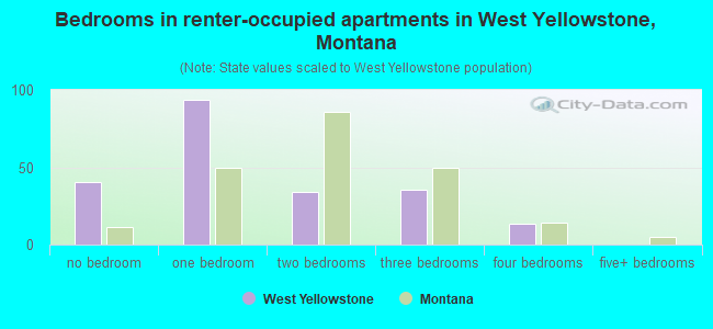 Bedrooms in renter-occupied apartments in West Yellowstone, Montana