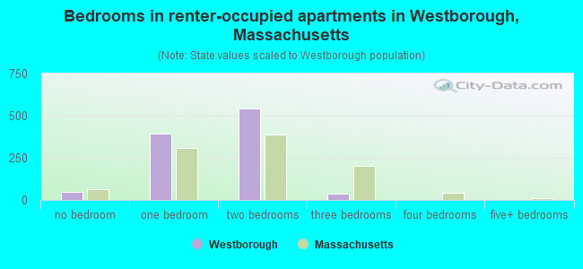Bedrooms in renter-occupied apartments in Westborough, Massachusetts