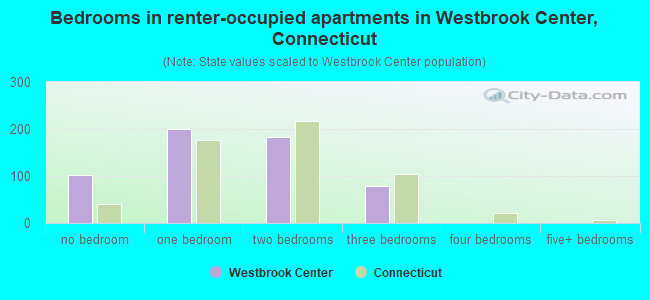 Bedrooms in renter-occupied apartments in Westbrook Center, Connecticut