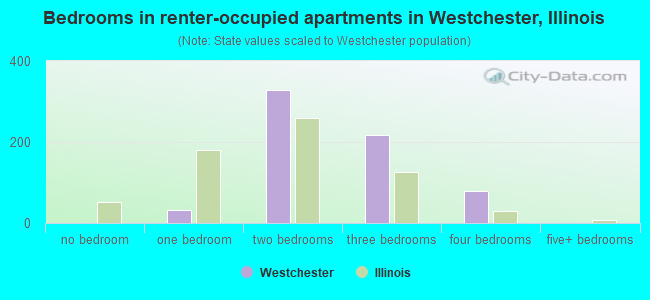 Bedrooms in renter-occupied apartments in Westchester, Illinois