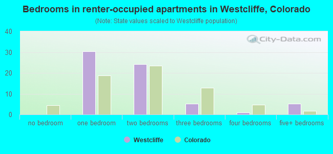 Bedrooms in renter-occupied apartments in Westcliffe, Colorado