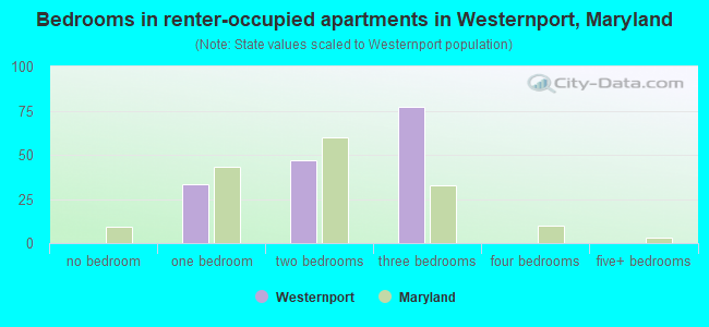 Bedrooms in renter-occupied apartments in Westernport, Maryland