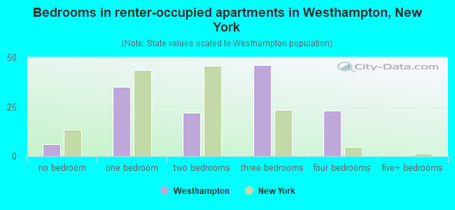 Bedrooms in renter-occupied apartments in Westhampton, New York