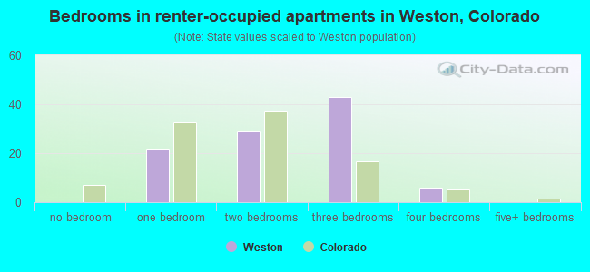 Bedrooms in renter-occupied apartments in Weston, Colorado