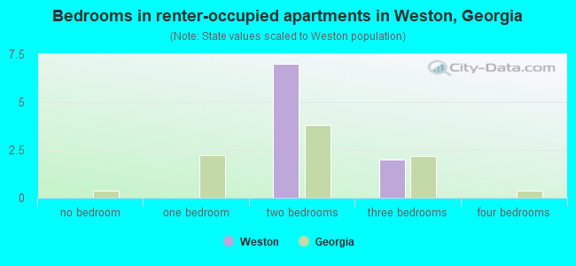 Bedrooms in renter-occupied apartments in Weston, Georgia