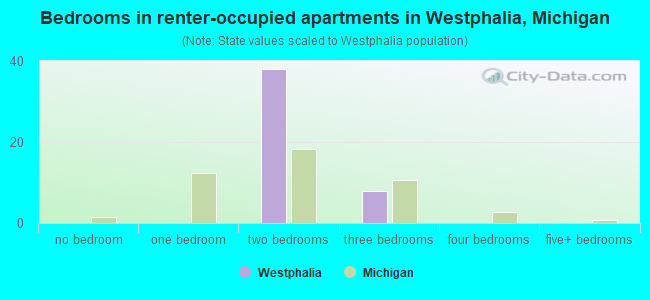 Bedrooms in renter-occupied apartments in Westphalia, Michigan