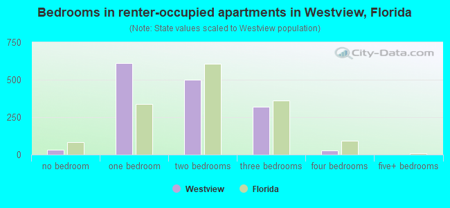 Bedrooms in renter-occupied apartments in Westview, Florida