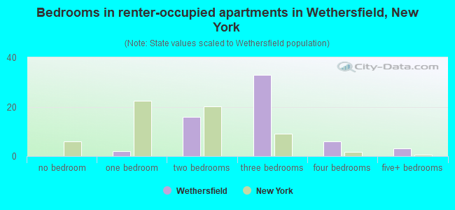 Bedrooms in renter-occupied apartments in Wethersfield, New York
