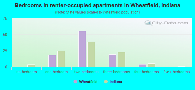 Bedrooms in renter-occupied apartments in Wheatfield, Indiana