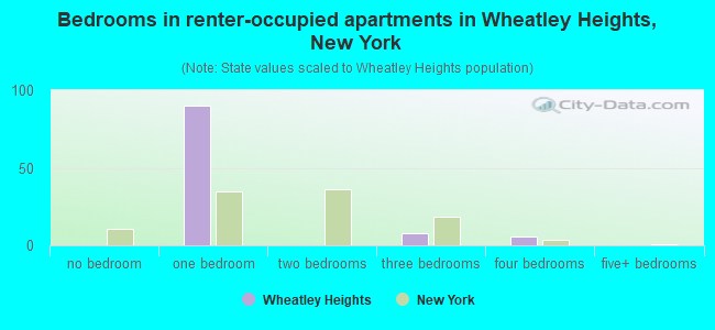 Bedrooms in renter-occupied apartments in Wheatley Heights, New York