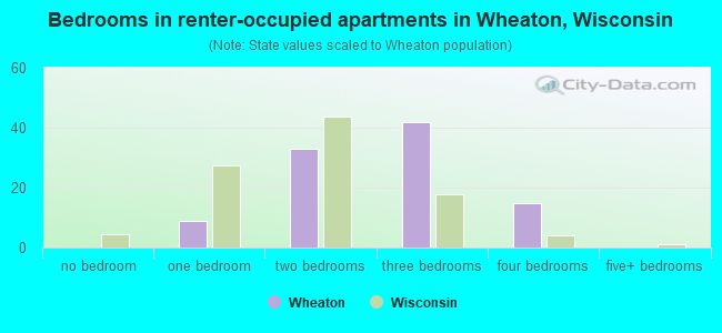 Bedrooms in renter-occupied apartments in Wheaton, Wisconsin