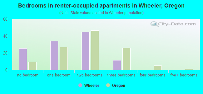 Bedrooms in renter-occupied apartments in Wheeler, Oregon